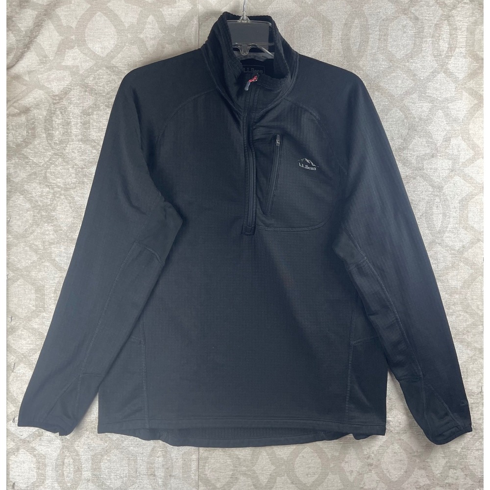 LL Bean Bounder Mens Large Black Grid Fleece Quarter Zip Pullover Jacket 291669